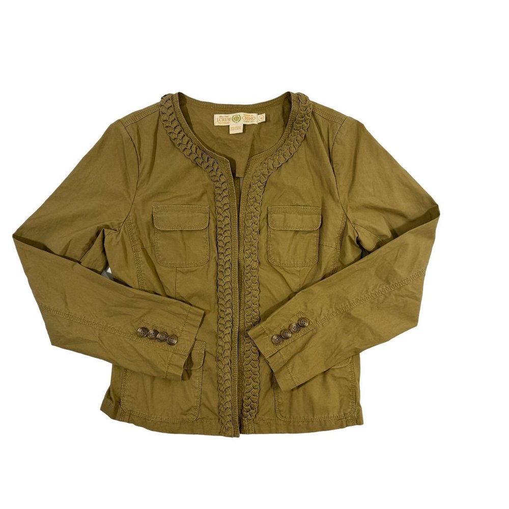 J Crew Chino Jacket Womans Medium Boho‎ Twill Weathered Braided Clasp